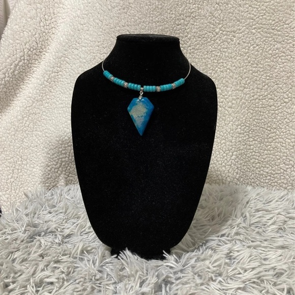 Agate turquoise choker nacklace handmade - Picture 4 of 4